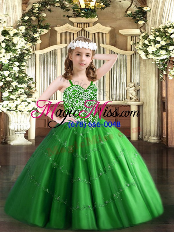 wholesale sleeveless lace up floor length beading and appliques little girl pageant gowns