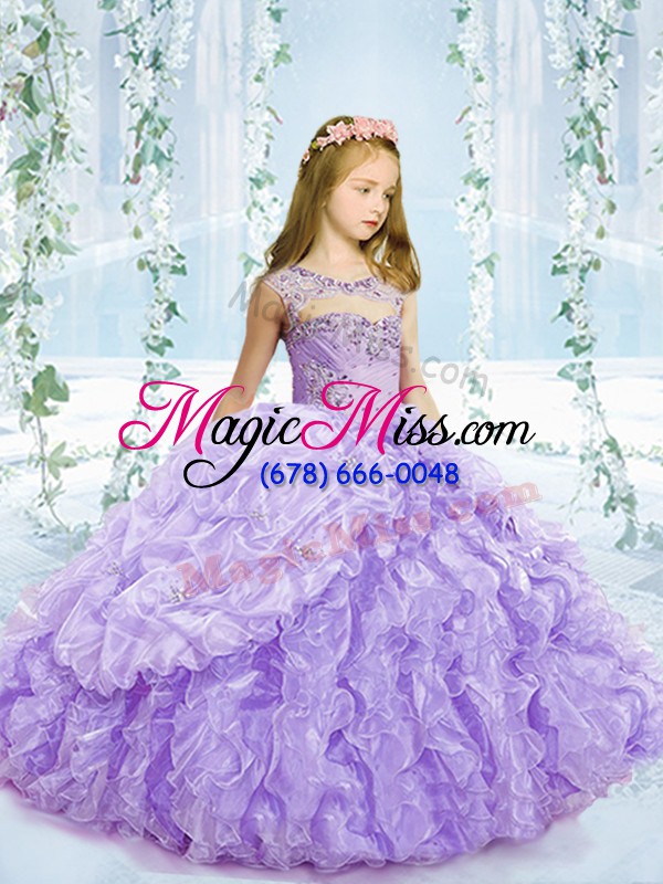 wholesale stylish floor length lavender little girl pageant dress scoop sleeveless lace up