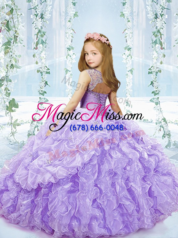 wholesale stylish floor length lavender little girl pageant dress scoop sleeveless lace up
