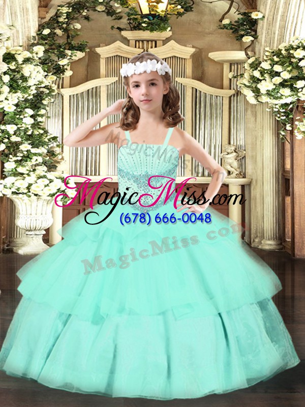 wholesale apple green lace up straps beading and ruffled layers pageant dress for teens organza sleeveless
