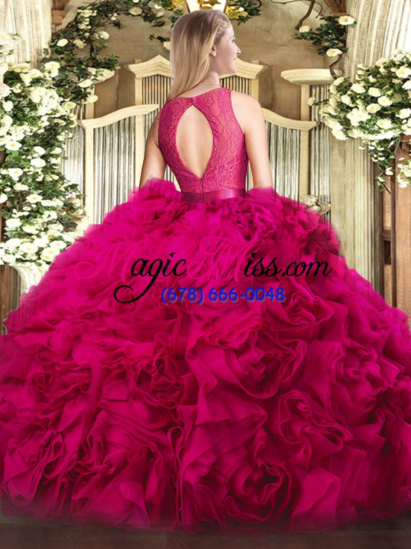 wholesale floor length zipper vestidos de quinceanera hot pink for military ball and sweet 16 and quinceanera with lace