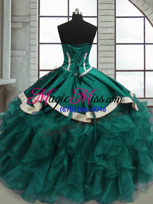 wholesale hot selling teal organza lace up sweet 16 quinceanera dress sleeveless floor length beading and ruffles