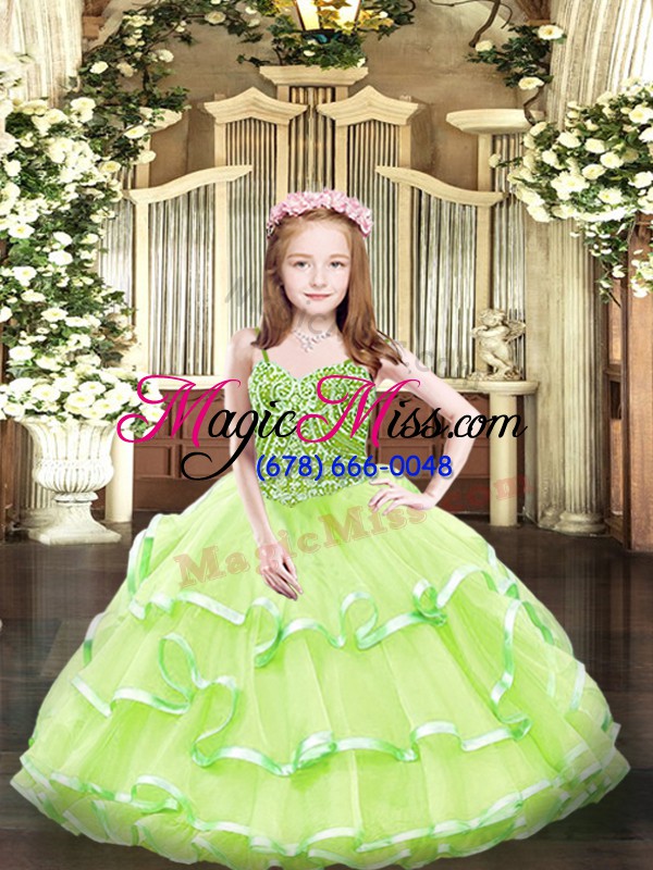 wholesale floor length lace up pageant dress yellow green for party and quinceanera with beading and ruffled layers