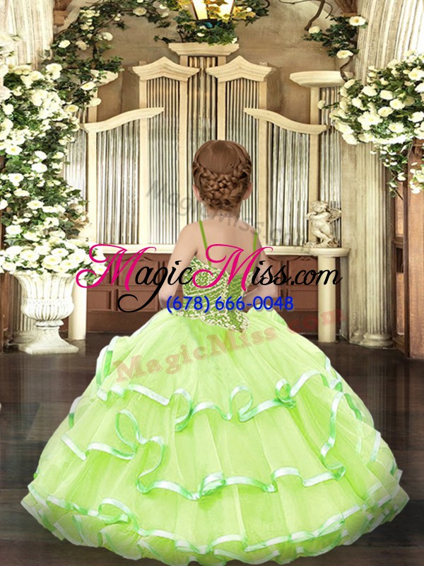 wholesale floor length lace up pageant dress yellow green for party and quinceanera with beading and ruffled layers