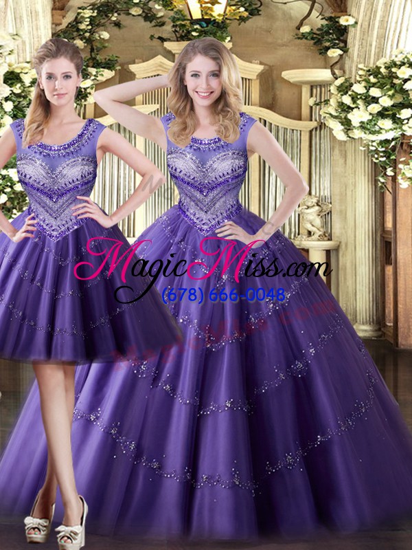 wholesale modern ball gowns quince ball gowns purple scoop tulle sleeveless floor length lace up