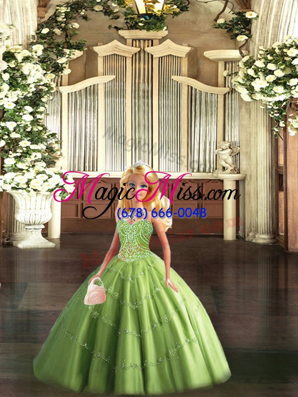 wholesale beading quinceanera gowns olive green lace up sleeveless floor length