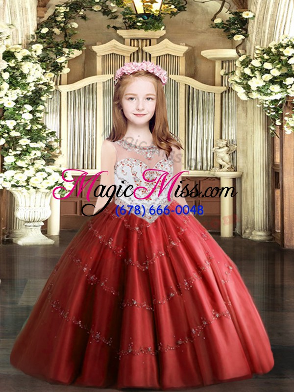 wholesale excellent ball gowns pageant dress for girls red scoop tulle sleeveless floor length zipper