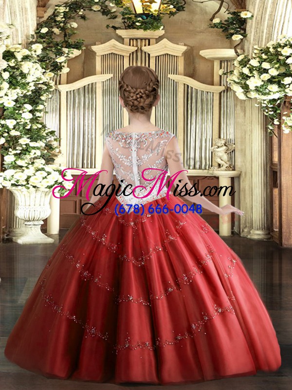 wholesale excellent ball gowns pageant dress for girls red scoop tulle sleeveless floor length zipper