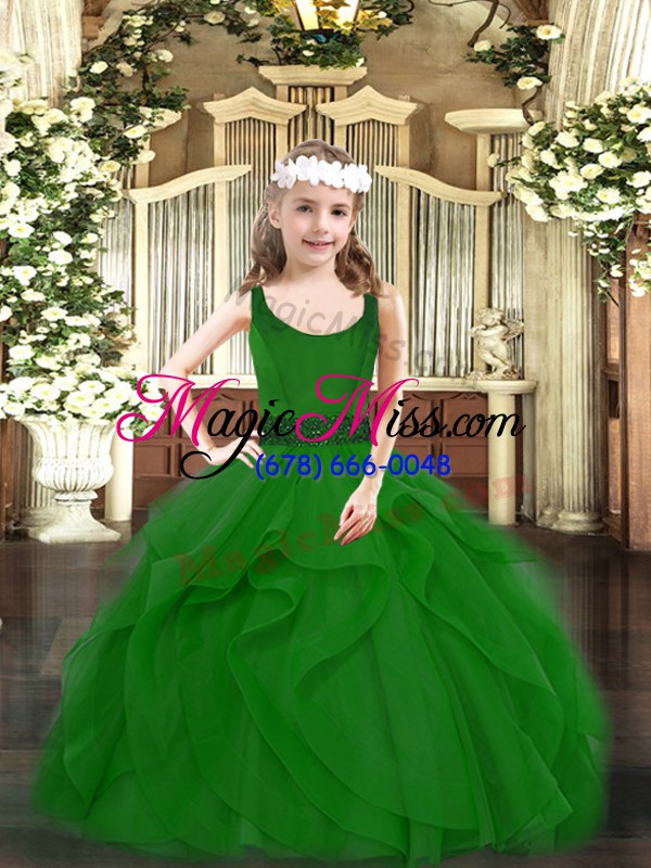 wholesale sweet sleeveless zipper floor length beading and ruffles little girl pageant dress