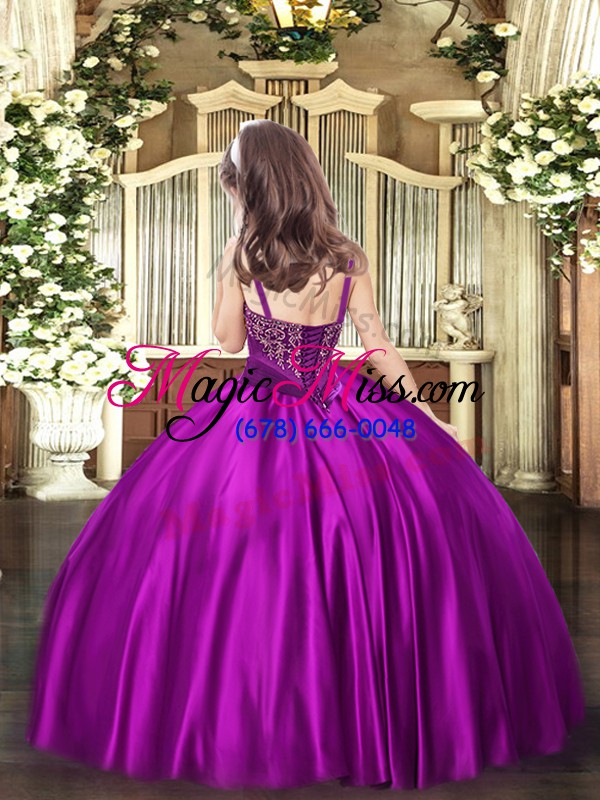 wholesale sleeveless floor length beading lace up little girls pageant dress wholesale with purple