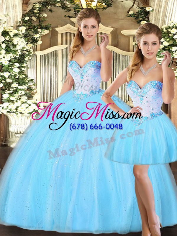 wholesale classical sweetheart sleeveless lace up quinceanera dresses baby blue tulle