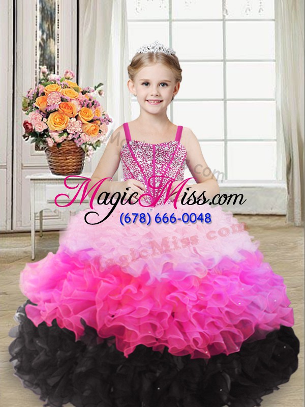 wholesale custom made floor length multi-color girls pageant dresses organza sleeveless beading and ruffles