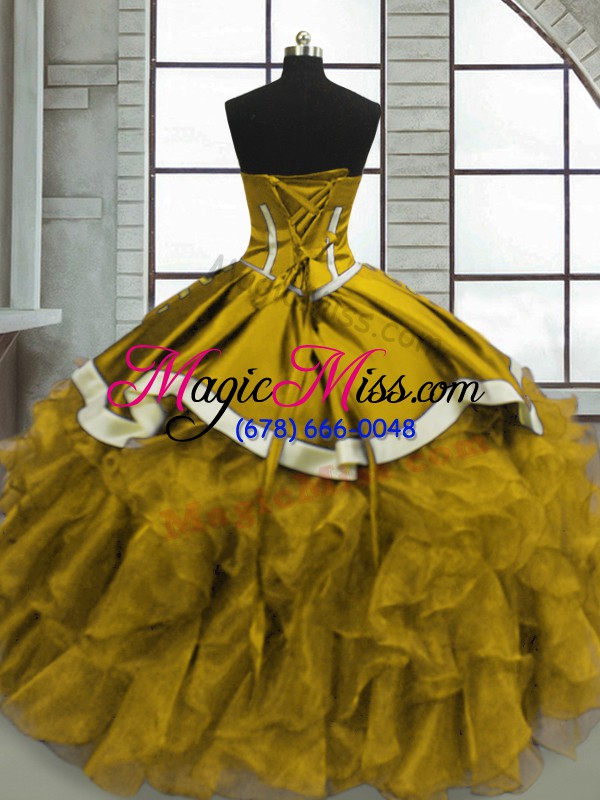 wholesale adorable sleeveless beading and ruffles lace up quinceanera gown with brown