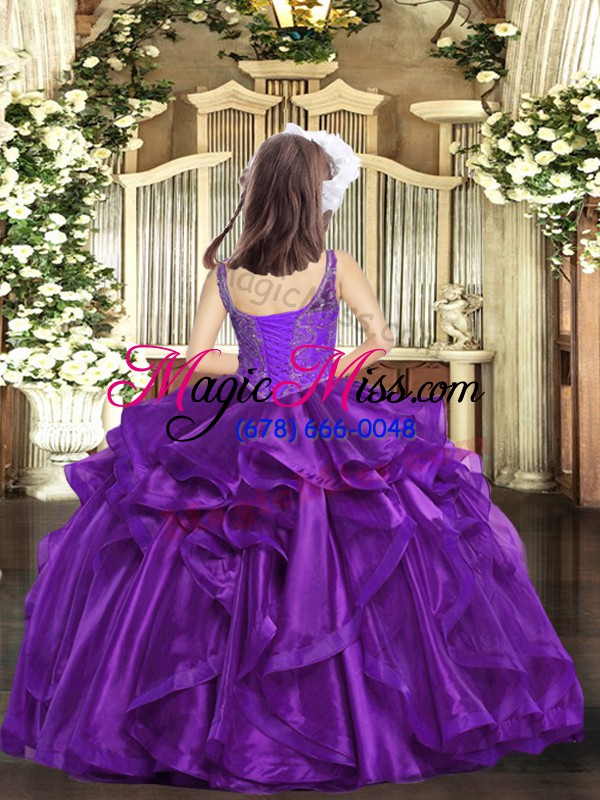 wholesale modern organza sleeveless floor length little girls pageant dress and beading and ruffles