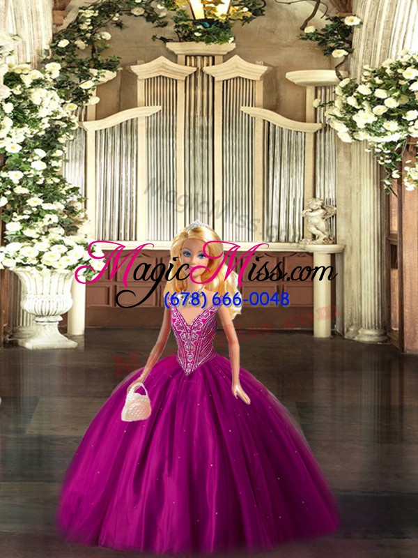 wholesale floor length ball gowns sleeveless fuchsia ball gown prom dress lace up