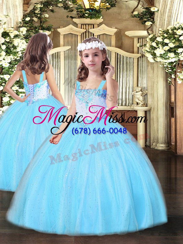 wholesale beauteous aqua blue sleeveless tulle lace up quinceanera gown for military ball and sweet 16 and quinceanera