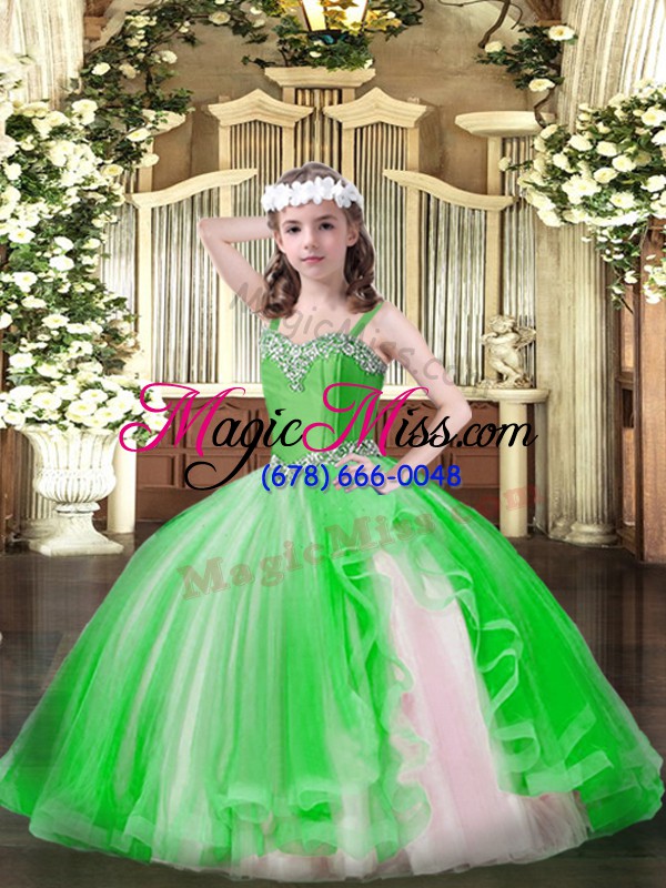 wholesale hot sale lace up little girl pageant dress beading sleeveless floor length