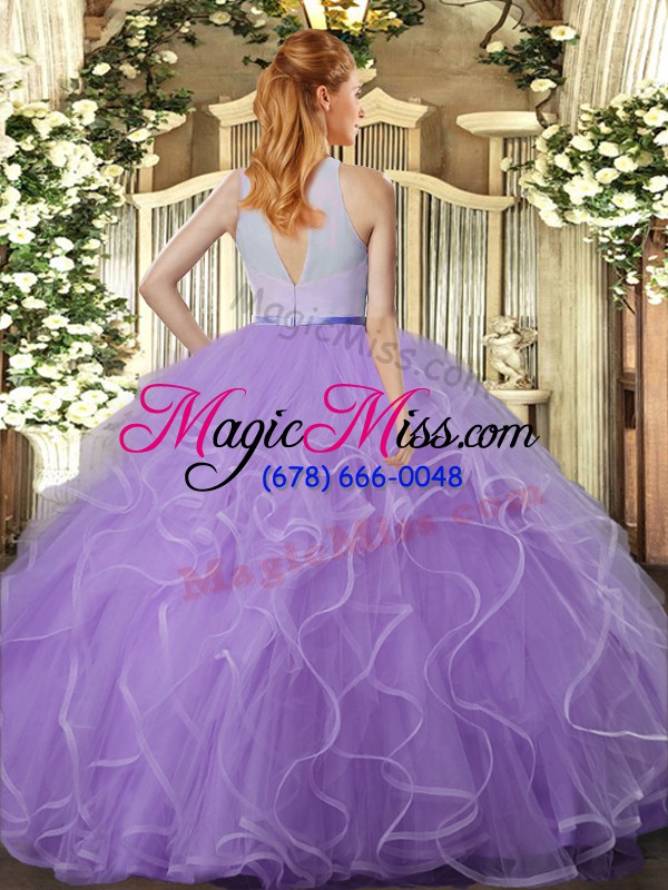 wholesale lilac backless sweet 16 dress ruffles sleeveless floor length