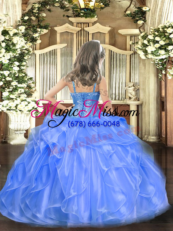 wholesale dramatic organza sleeveless floor length little girl pageant dress and beading and ruffles