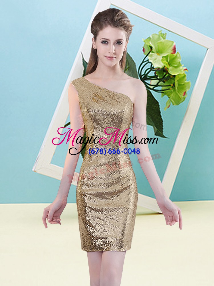 wholesale discount one shoulder sleeveless evening dress mini length sequins gold sequined