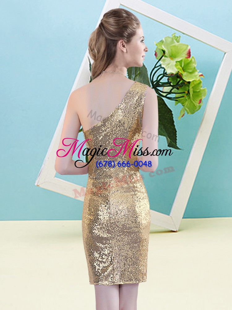 wholesale discount one shoulder sleeveless evening dress mini length sequins gold sequined