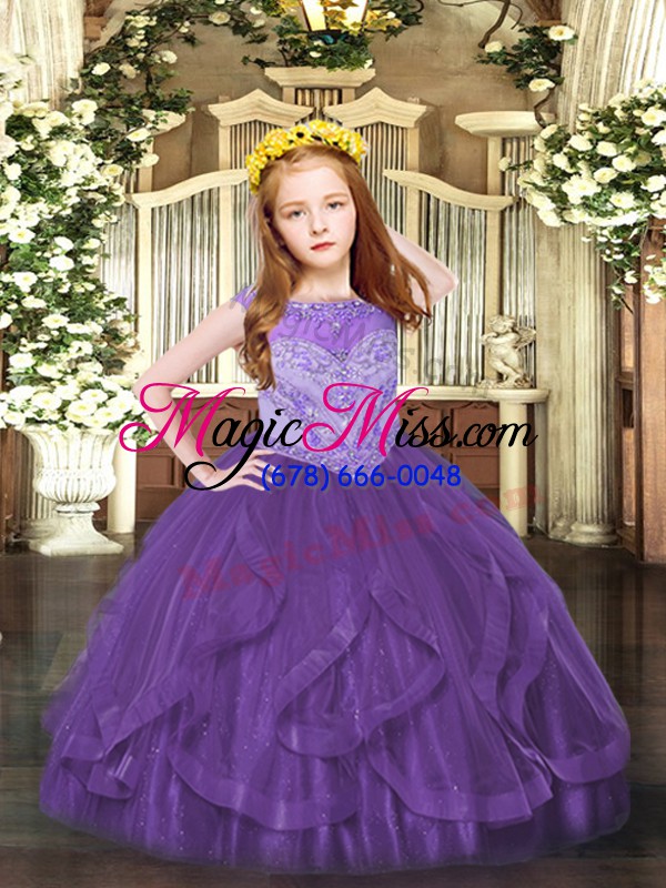wholesale purple zipper scoop beading and ruffles pageant dress tulle sleeveless