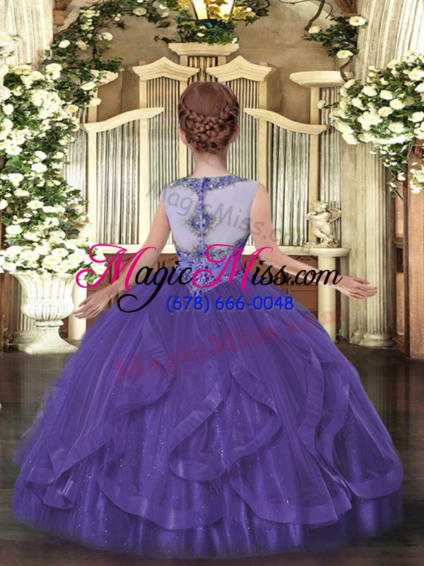 wholesale purple zipper scoop beading and ruffles pageant dress tulle sleeveless