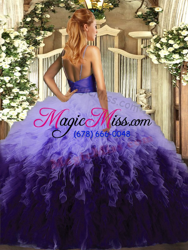 wholesale multi-color ball gowns tulle v-neck sleeveless ruffles floor length backless sweet 16 dresses