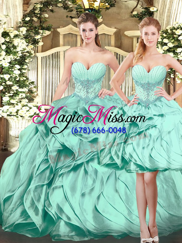 wholesale fantastic apple green lace up sweetheart beading and ruffles sweet 16 dresses organza sleeveless