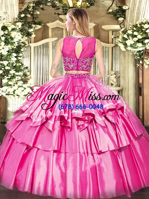 wholesale scoop sleeveless zipper 15th birthday dress rose pink tulle