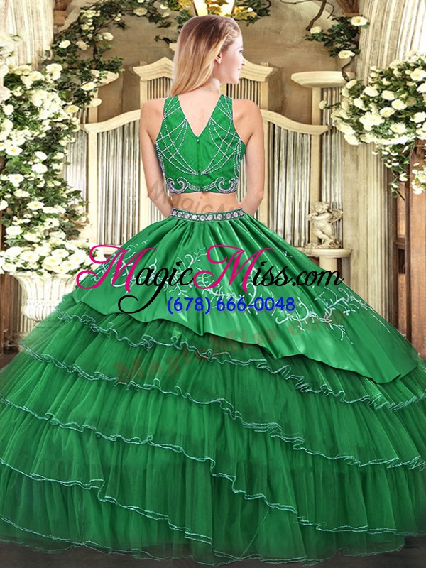 wholesale green sleeveless tulle zipper sweet 16 dresses for military ball and sweet 16 and quinceanera
