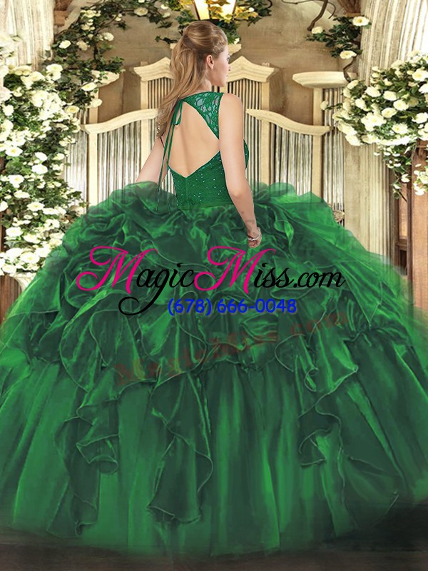 wholesale gorgeous olive green ball gowns beading and ruffles quinceanera dresses zipper organza sleeveless floor length
