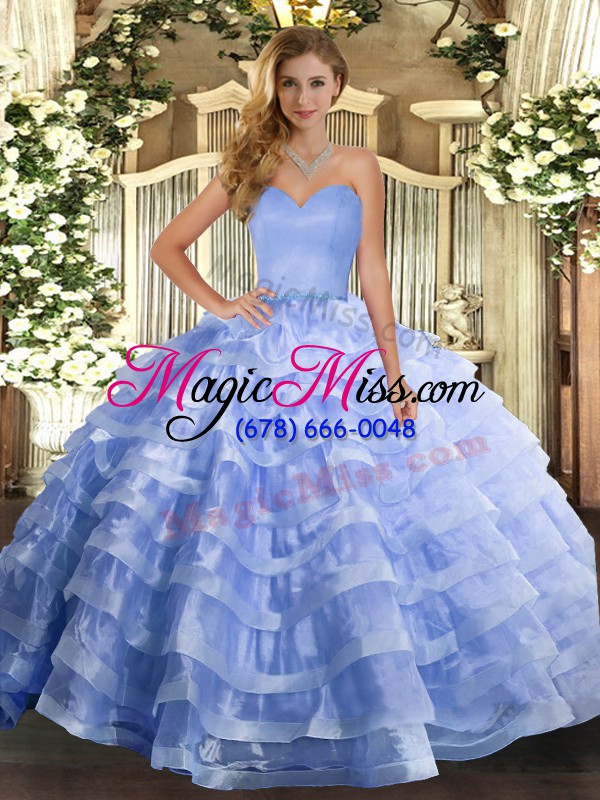wholesale fine sleeveless floor length ruffled layers lace up vestidos de quinceanera with light blue