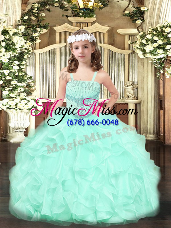 wholesale sleeveless lace up floor length beading and ruffles kids pageant dress