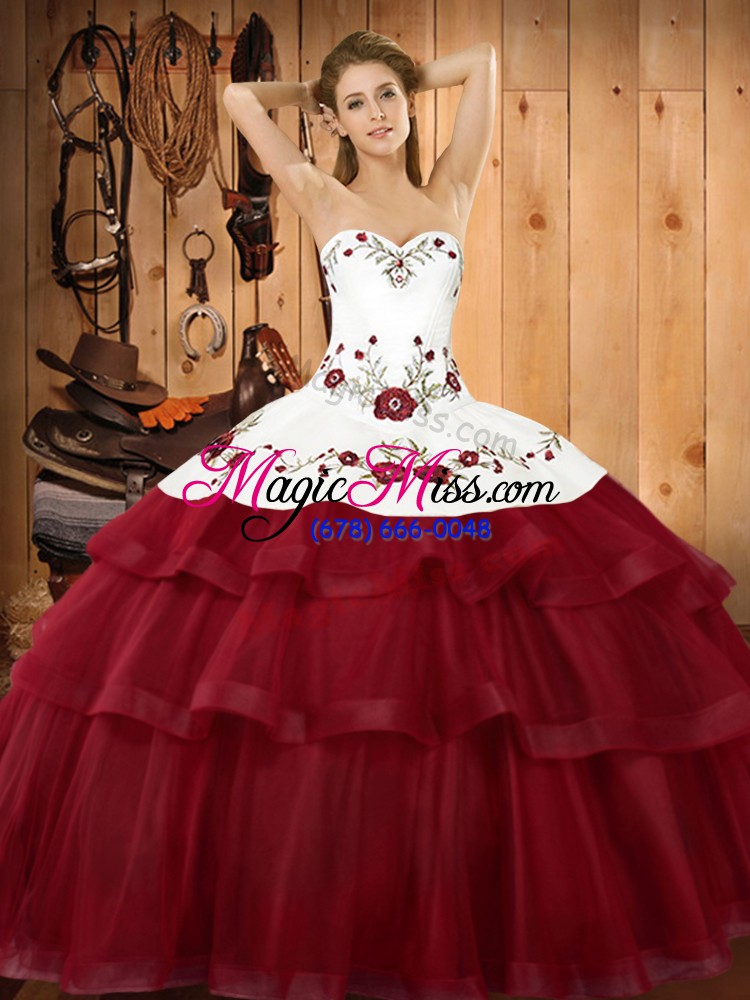 wholesale eye-catching sleeveless sweep train lace up embroidery and ruffled layers sweet 16 quinceanera dress