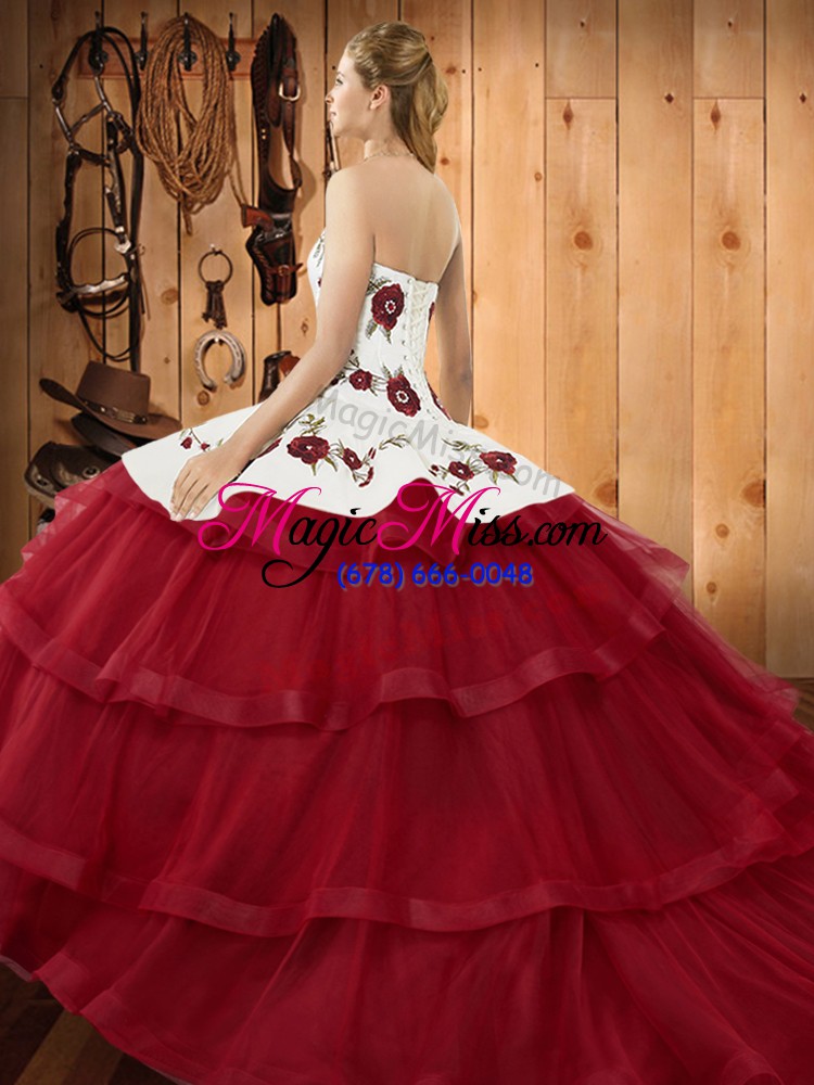 wholesale eye-catching sleeveless sweep train lace up embroidery and ruffled layers sweet 16 quinceanera dress