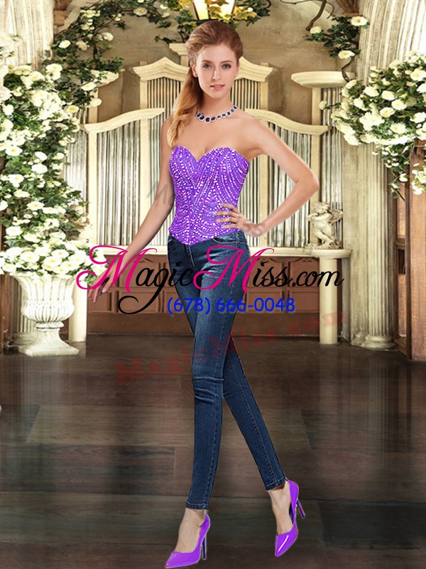 wholesale eggplant purple organza lace up quince ball gowns sleeveless floor length beading and ruffled layers