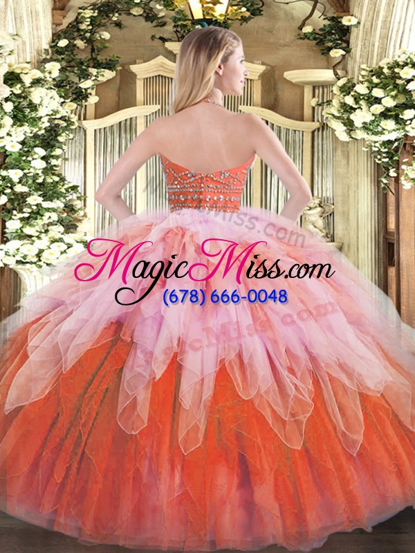 wholesale high quality sleeveless floor length beading and ruffles zipper vestidos de quinceanera with multi-color