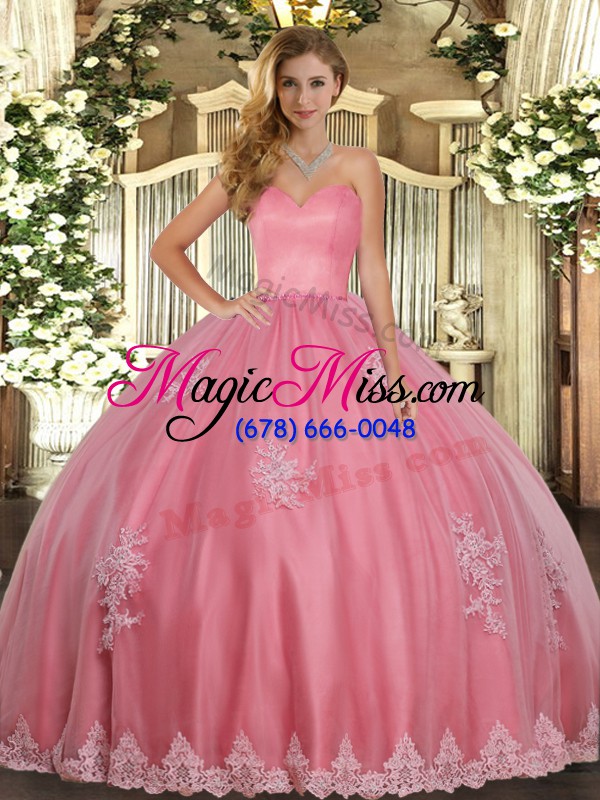 wholesale elegant watermelon red sweetheart neckline beading and appliques sweet 16 quinceanera dress sleeveless lace up
