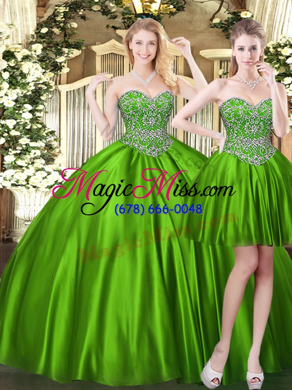 wholesale green 15 quinceanera dress military ball and sweet 16 and quinceanera with beading sweetheart sleeveless lace up