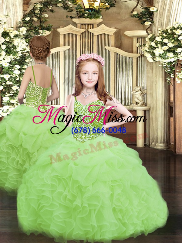 wholesale artistic yellow green ball gowns ruffles quinceanera gowns lace up tulle sleeveless floor length
