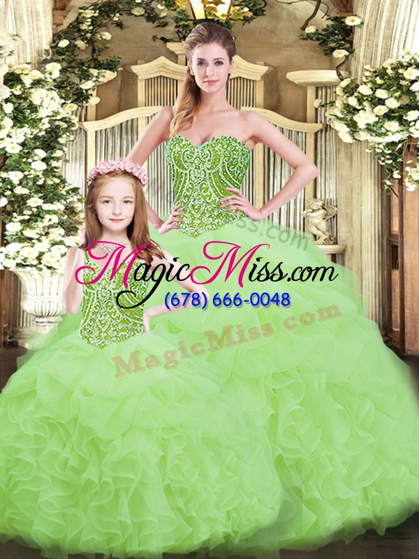 wholesale artistic yellow green ball gowns ruffles quinceanera gowns lace up tulle sleeveless floor length