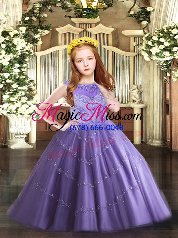 wholesale beading and appliques little girls pageant dress lavender zipper sleeveless floor length