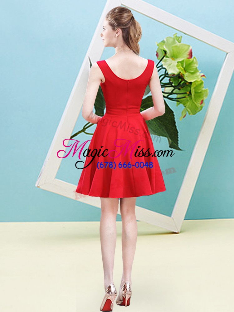 wholesale modest sleeveless satin mini length zipper dama dress in hot pink with ruching