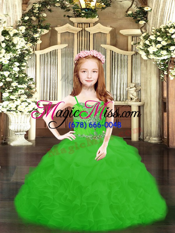 wholesale ball gowns pageant dress for teens green spaghetti straps organza sleeveless floor length lace up