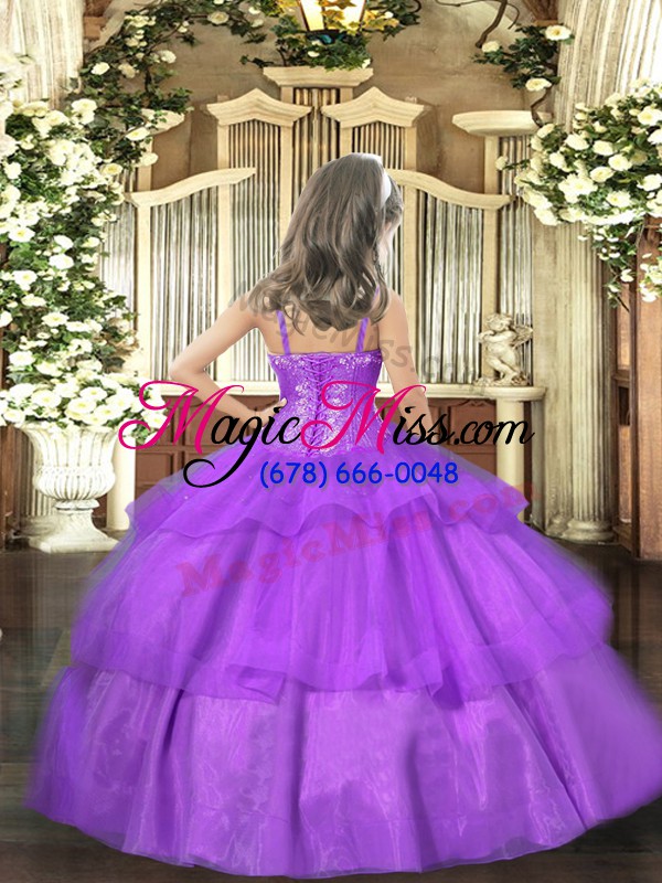 wholesale floor length lace up little girls pageant dress gold for party and sweet 16 and quinceanera and wedding party with beading and ruffled layers and sequins