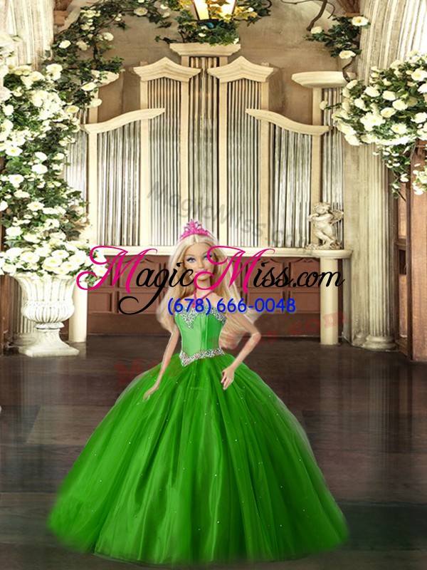 wholesale sleeveless tulle floor length lace up 15 quinceanera dress in green with beading