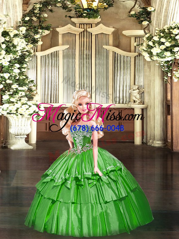 wholesale fashionable floor length green sweet 16 dress strapless sleeveless lace up