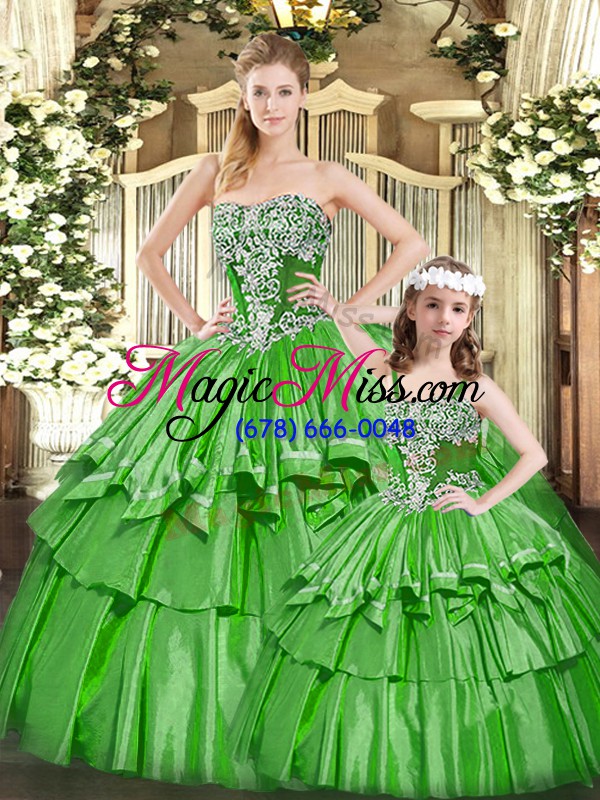 wholesale fashionable floor length green sweet 16 dress strapless sleeveless lace up