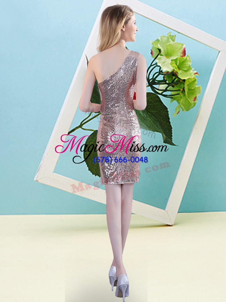 wholesale inexpensive one shoulder sleeveless sequined prom party dress sequins zipper